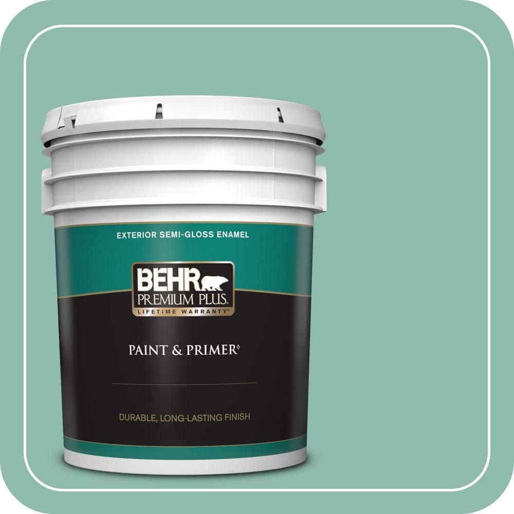 BEHR PREMIUM PLUS 5 gal. #MQ6-37 Mild Evergreen Semi-Gloss Enamel Exterior Paint & Primer