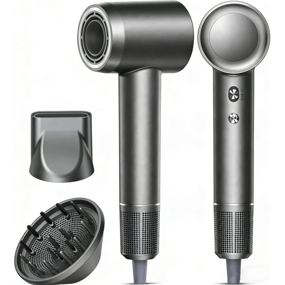 Wudkey 1-Piece Bathroom Accessory Set in Gunmetal, Hairdryer with Diffuser and Nozzle, 500-Million Negative Ion, No Heat Damage (1)