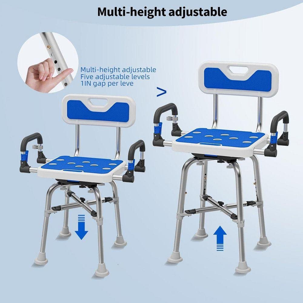 JFVKAF 22.7 in. W Adjustable Height 360° Rotation Swive Aluminum Shower Chair in Blue  500 lb.Capacity for Seniors and Disabled (3)