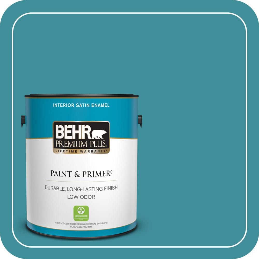 BEHR PREMIUM PLUS 1 gal. #MQ6-34 Prophetic Sea Satin Enamel Low Odor Interior Paint & Primer