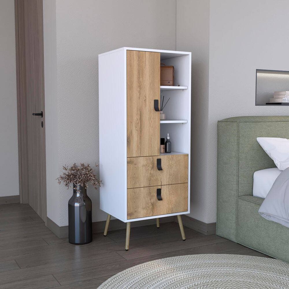Tahanbath 20 in. W x 16.61 in. D x 51.97 in. H White Pine Freestanding Linen Cabinet with 3-Shelves and Drawers in White (2)