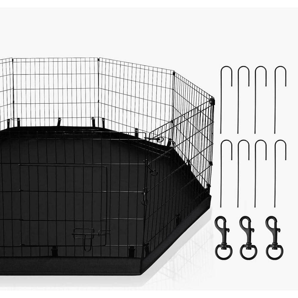 KIWDZFU Foldable Metal Dog Exercise Pen Pet Fence with 8 Panels 24H Bottom Pad for Indoor Outdoor Use (1)