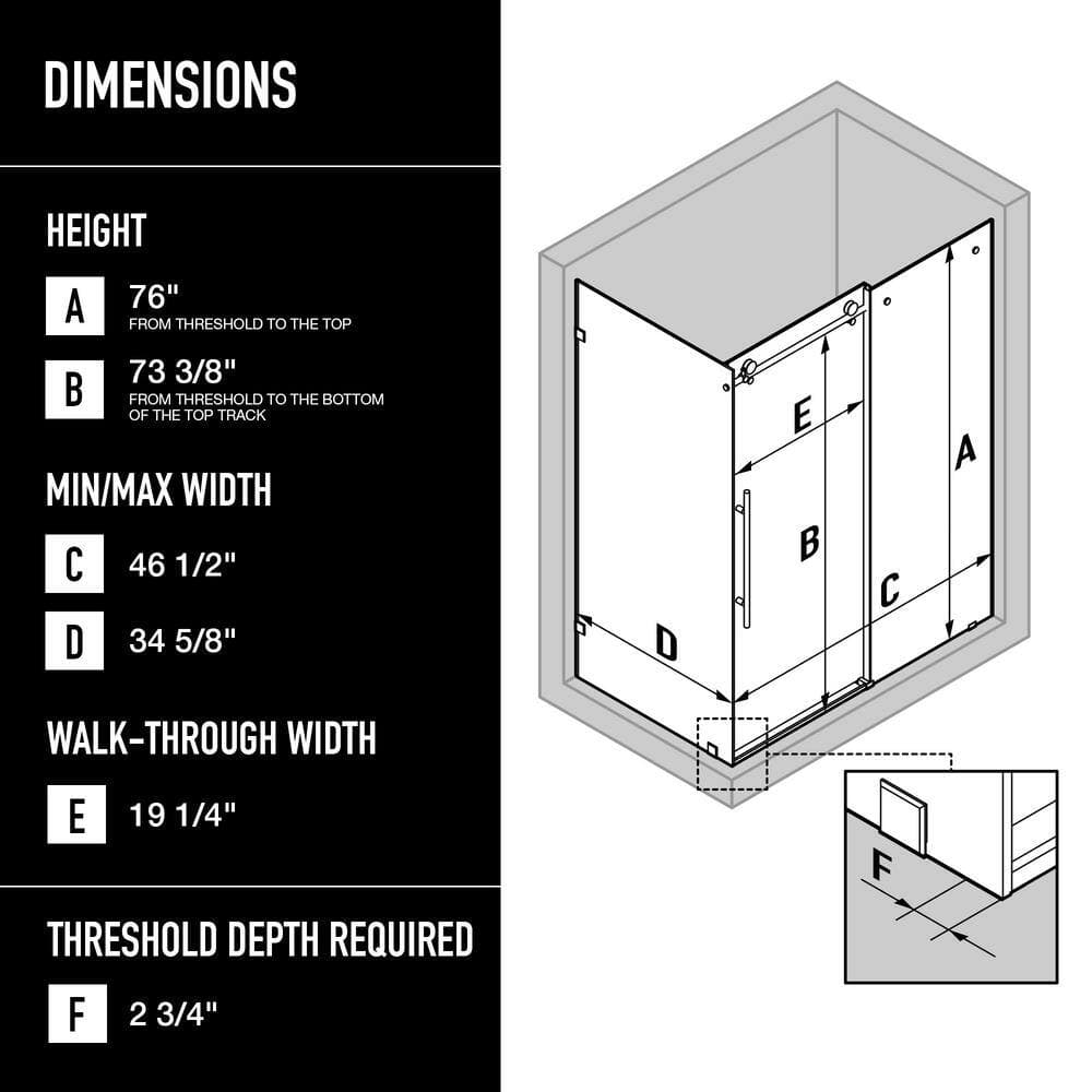 VIGO Elan E-Class 36 in. L 48 in. W 82 in. H Frameless Sliding Shower Enclosure Kit with Glass (3)