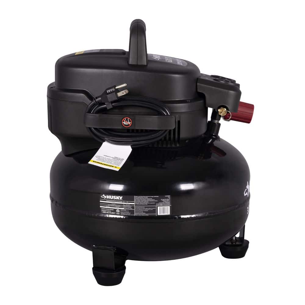 Husky 6 Gal. 175 PSI Electric Oil-Free High Performance Jobsite Pancake Air Compressor with Dual Gauges and 2-Quick Couplers (3)