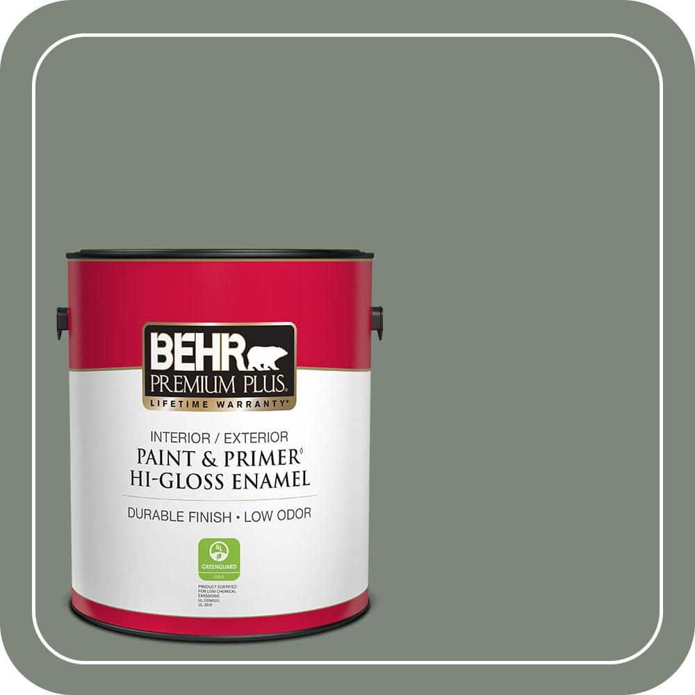 BEHR PREMIUM PLUS 1 gal. #N410-5 Village Green Hi-Gloss Enamel Interior/Exterior Paint & Primer (1)
