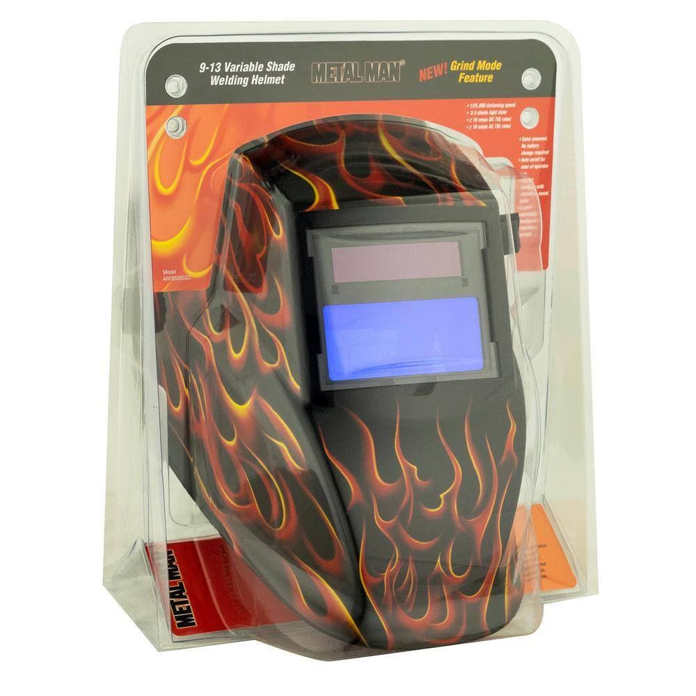 METAL MAN Real Flame 9 to 13 Shade Auto Darkening Welding Helmet 3.86 in. x 1.73 in. Viewing Area (2)