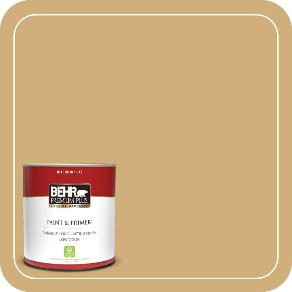 BEHR PREMIUM PLUS #PPU6-15 Romanesque Gold Flat Interior/Exterior Paint & Primer Color Sample
