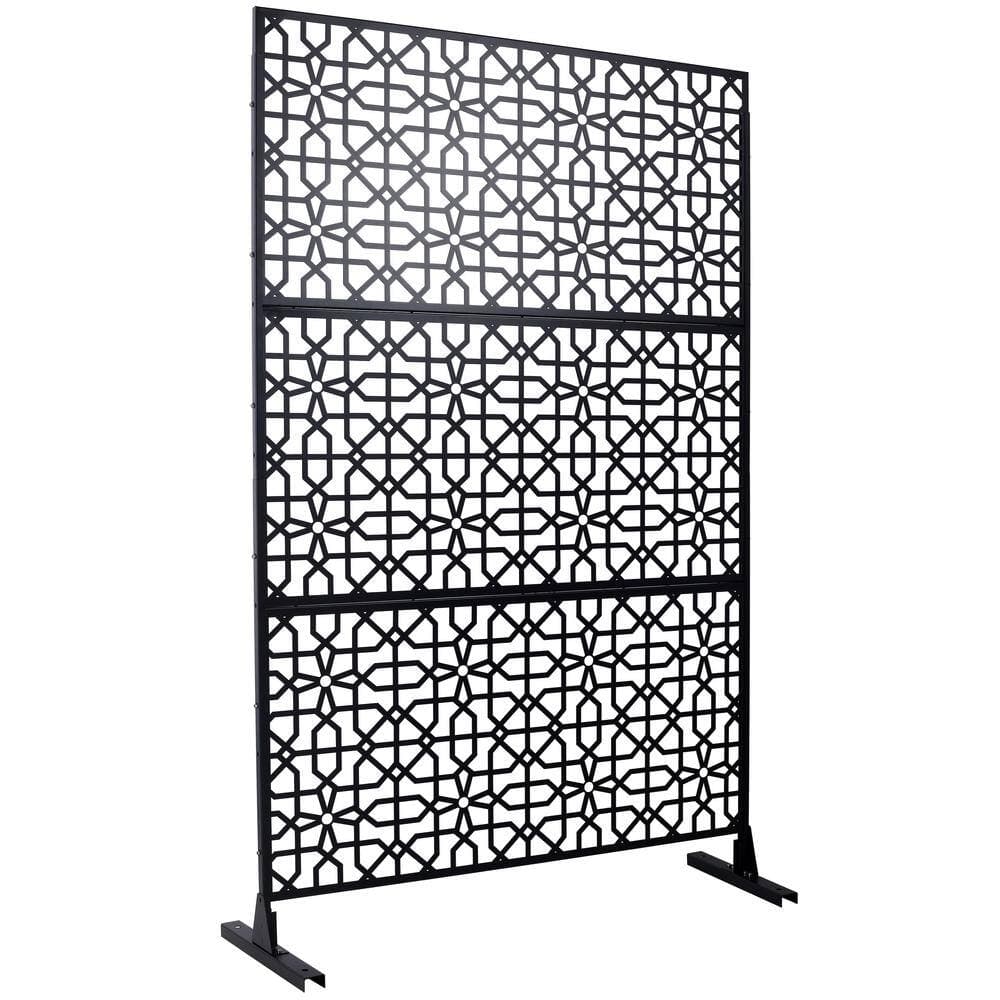 Sudzendf Outdoor and Indoor Freestanding Decorative Privacy Screen Metal Privacy Screen, Fence Panels in Black (1)