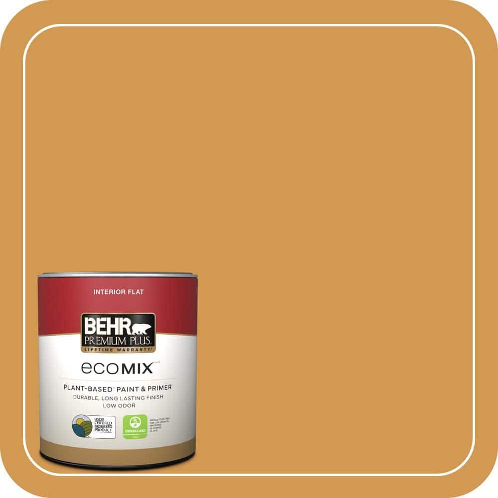 BEHR PREMIUM PLUS 1 qt. #PPU6-02 Saffron Strands Flat EcoMix Plant-Based Interior Paint & Primer (1)