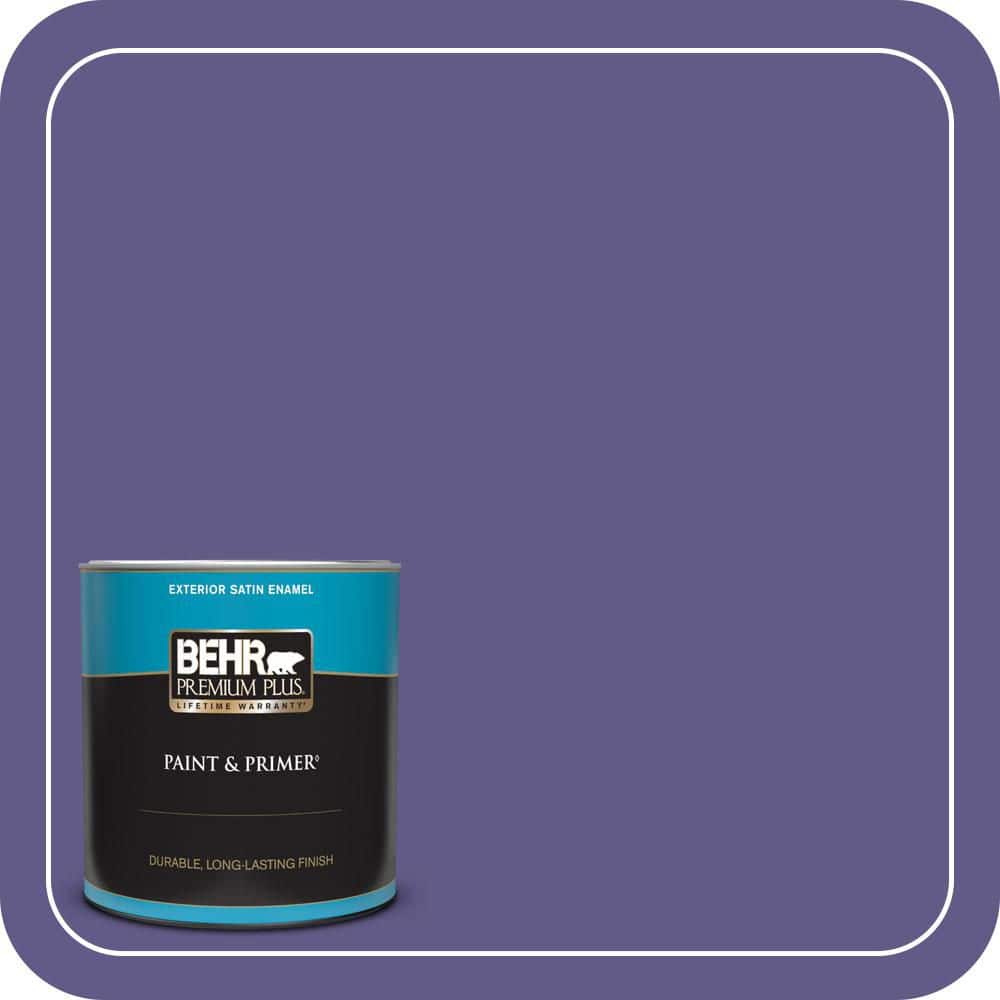 BEHR PREMIUM PLUS 1 qt. #S-G-640 Purple Balloon Satin Enamel Exterior Paint & Primer