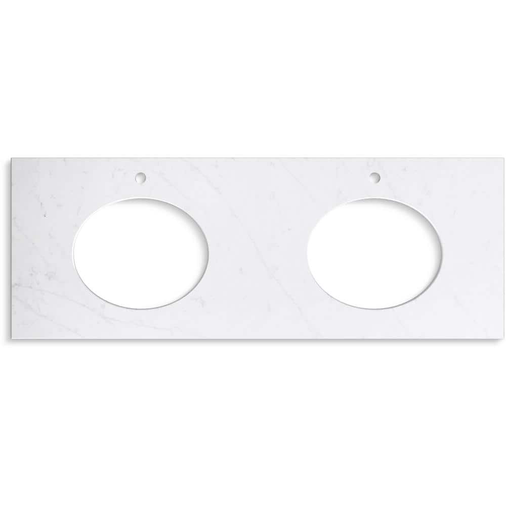 KOHLER Silestone 61 in. W x 22.4375 in. D Quartz Double Oval Cutouts with Vanity Top in Eternal Statuario (3)