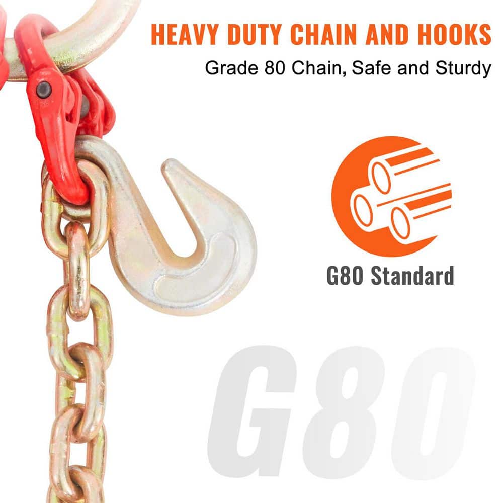 SKYSHALO V-Chain Bridle, 9620 lbs. Working Load Limit, 5/16 in. x 3 ft. Tow Chain with RTJ Cluster Hooks for Moving, Steel (3)
