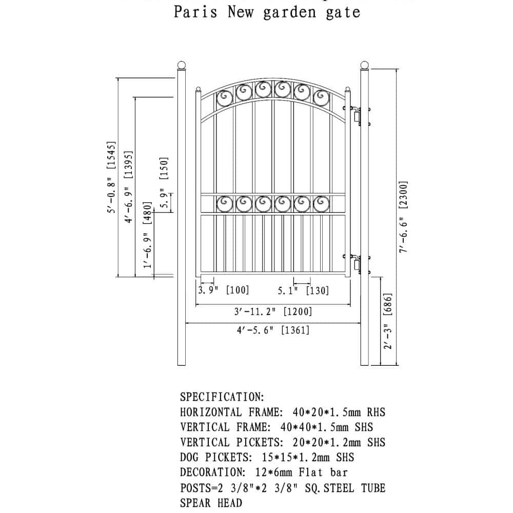 ALEKO 21 ft. x 6 ft. Black Steel Dual Swing Driveway Gate Paris Style 16 ft. with Pedestrian Gate 5 ft. Fence Gate (3)