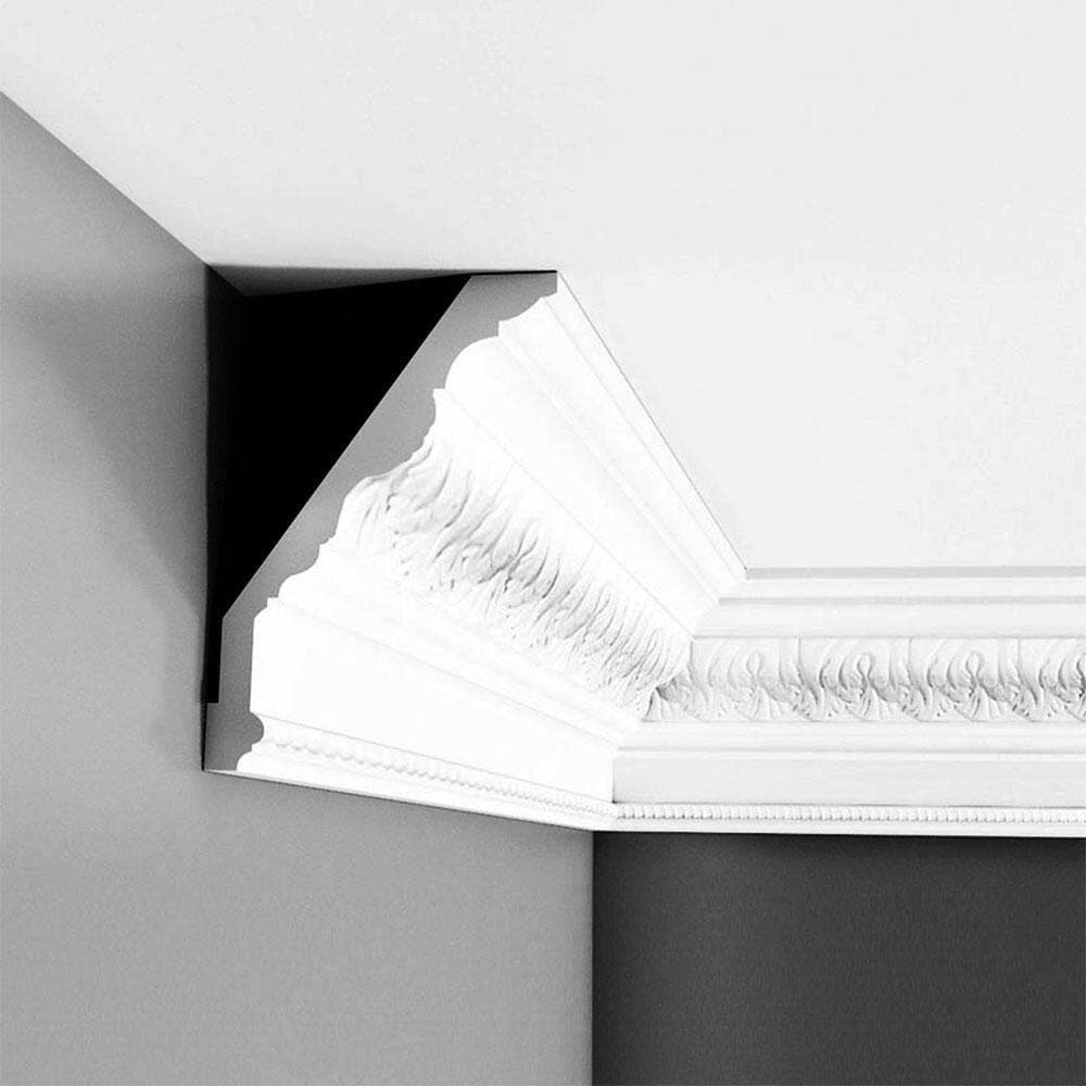 ORAC DECOR 6-7/8 in. x 5-1/8 in. x 78-3/4 in. Acanthus Leaves and Beads Primed White Polyurethane Crown Moulding (3)