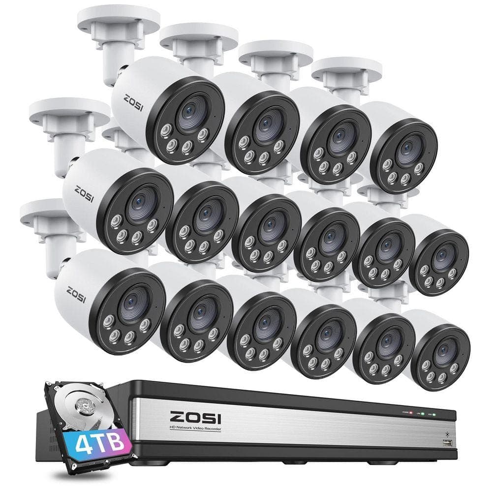 ZOSI 16-Channel(Up to 32CH) POE 4TB Home Security System and 16 Wired 4MP Outdoor Surveillance Cameras, Dual-Disk Backup (1)