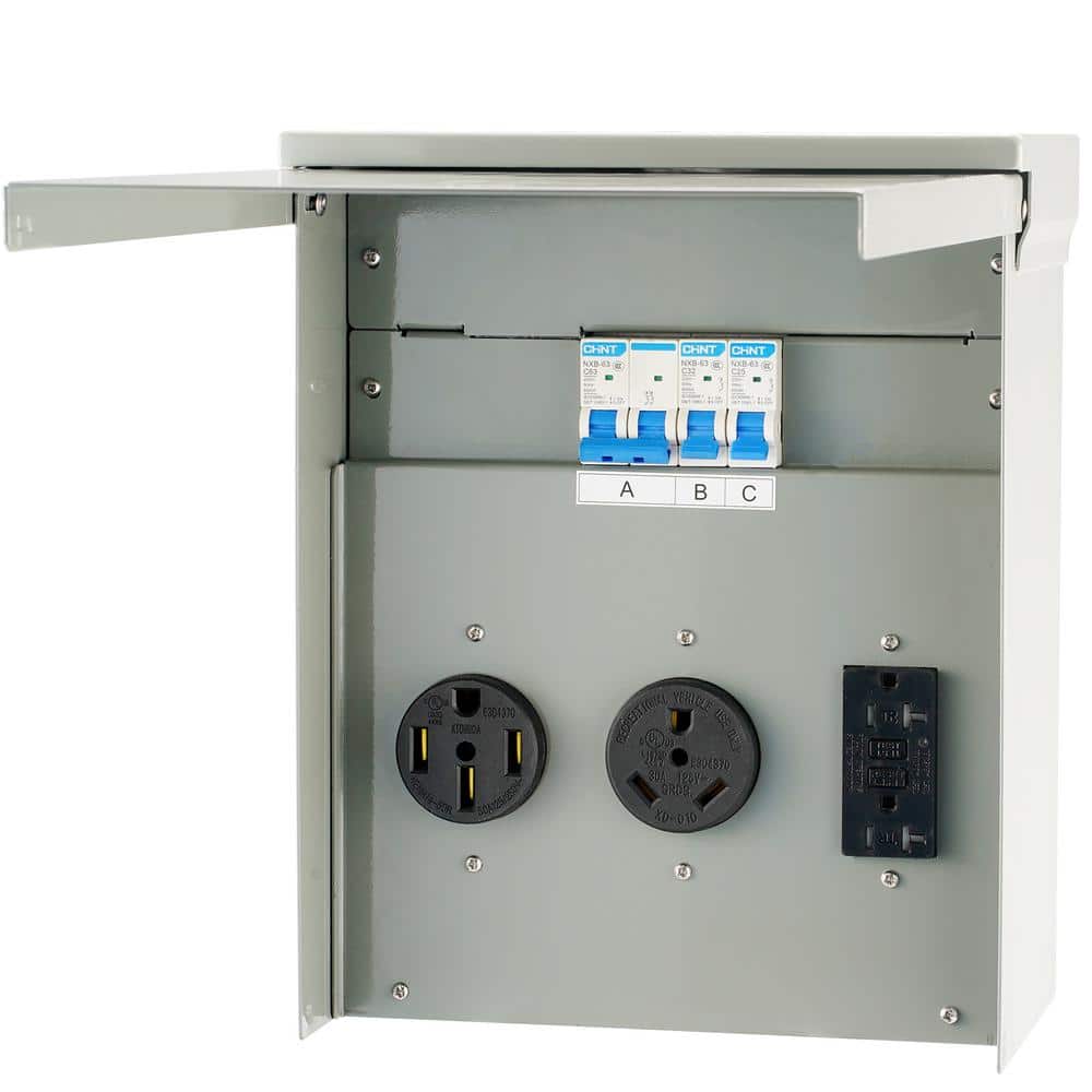 VEVOR RV Power Outlet Box Indoor/Outdoor 20/30/50Amp 125/250-Volt Receptacle NEMA 14-50R/TT-30R GFCI Triplex Outlet for RV Car