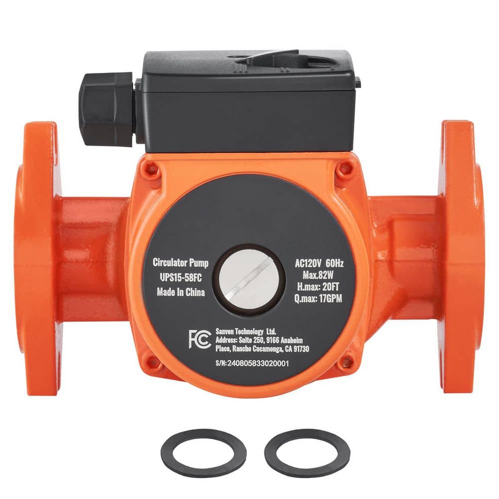 SKYSHALO UPS15-58FC Hot Water Recirculating Pump, 110-Volt, 82W 17 GPM Hot Water Circulation Pump, 1 in. NPT Flange 3-Speed Pump (1)