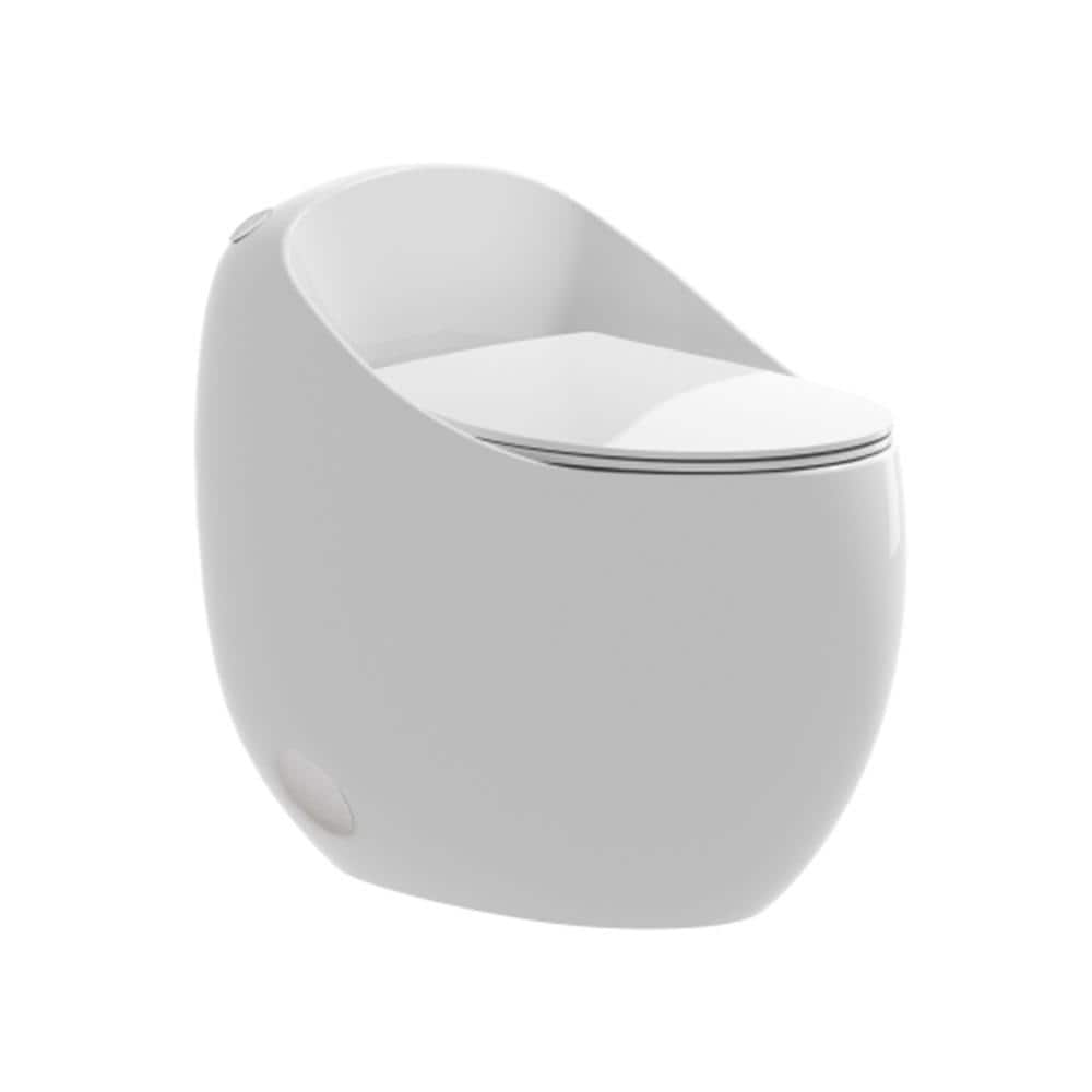 Anqtovp 1-Piece 1.28 GPF Single Flush Elongated Toilet with Comfort Height and Soft-Close Seat in Glossy White Seat Included (1)