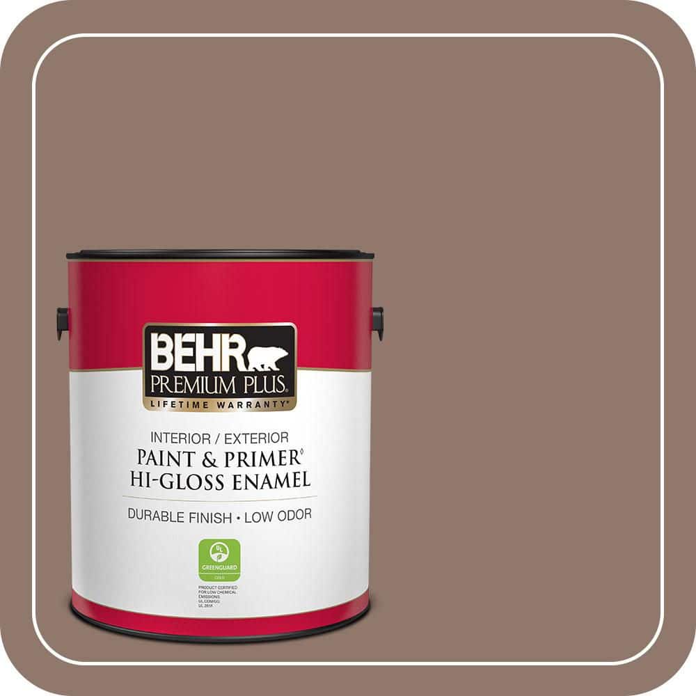 BEHR PREMIUM PLUS 1 gal. #N170-5 Chocolate Heart Hi-Gloss Enamel Interior/Exterior Paint & Primer