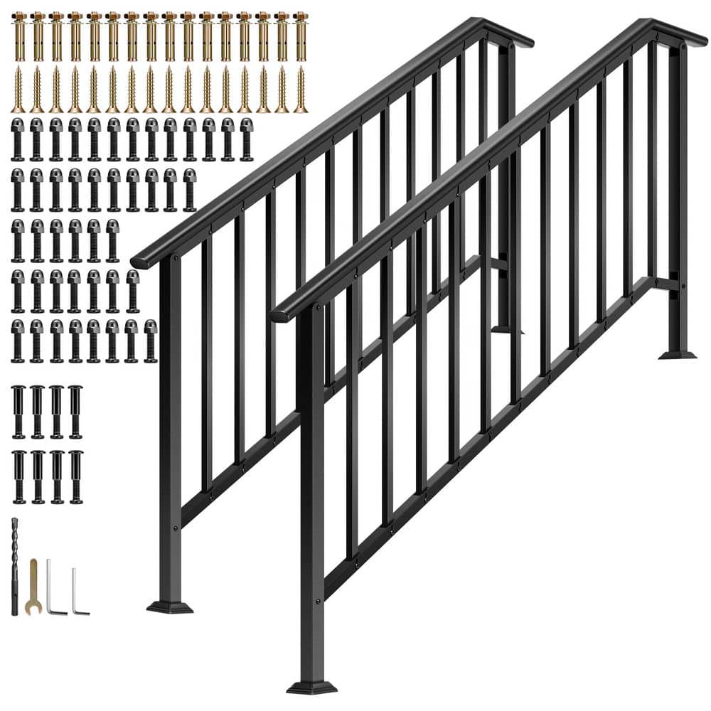 VIVOHOME 6-Step 37.2 in. x 67.6 in. Black Oval Alloy Steel Stair Railing Kit for Porch, Deck, or Indoor Stairs (2-Pack) (1)