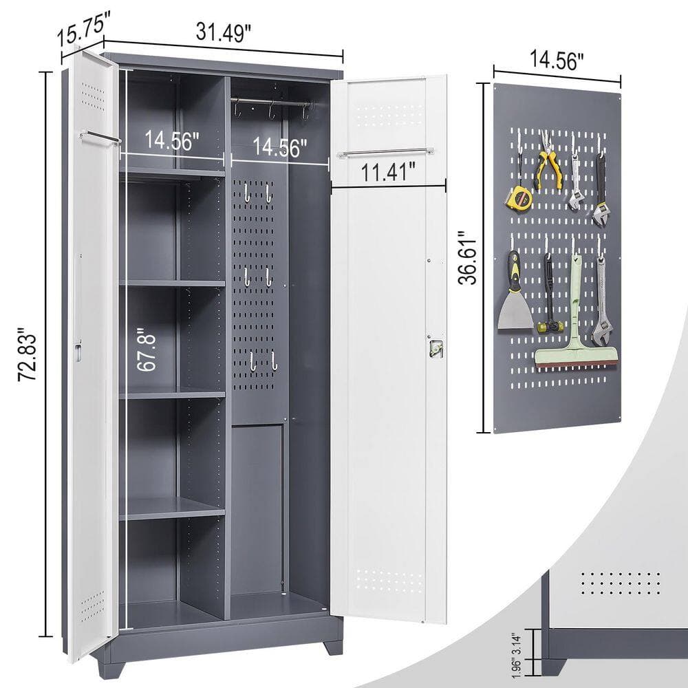 Flynama 15.75 in. W x 72.83 in. D x 31.50 in. H Gray and White Linen Cabinet,Metal Cabinet with Locking Doors (3)