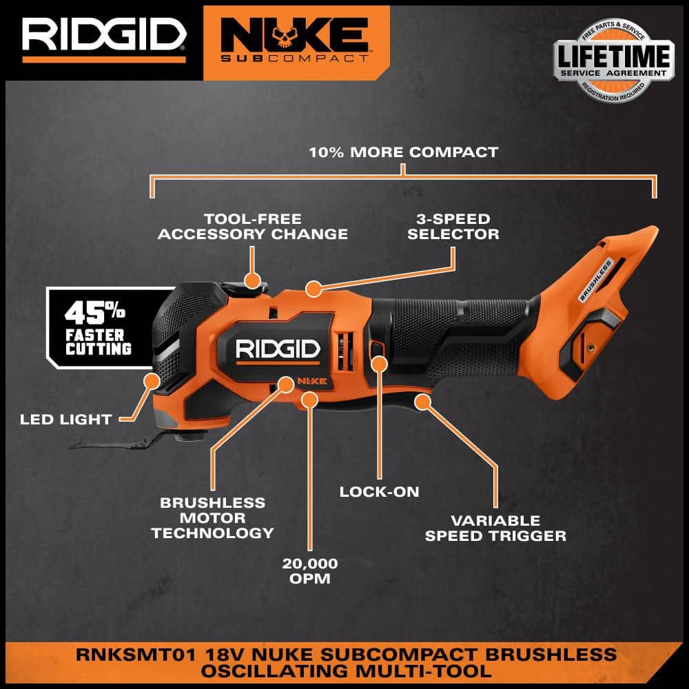 RIDGID 18V NUKE SubCompact Brushless Cordless Multi-Tool with FREE 18V 4.0 Ah MAX Output Lithium-Ion Battery (3)