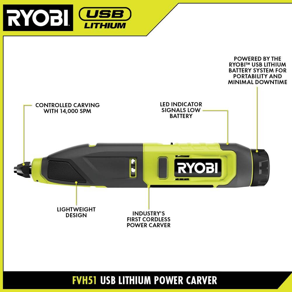 RYOBI USB Lithium Power Carver Kit with 2.0 Ah USB Lithium Battery and Charging Cable (3)