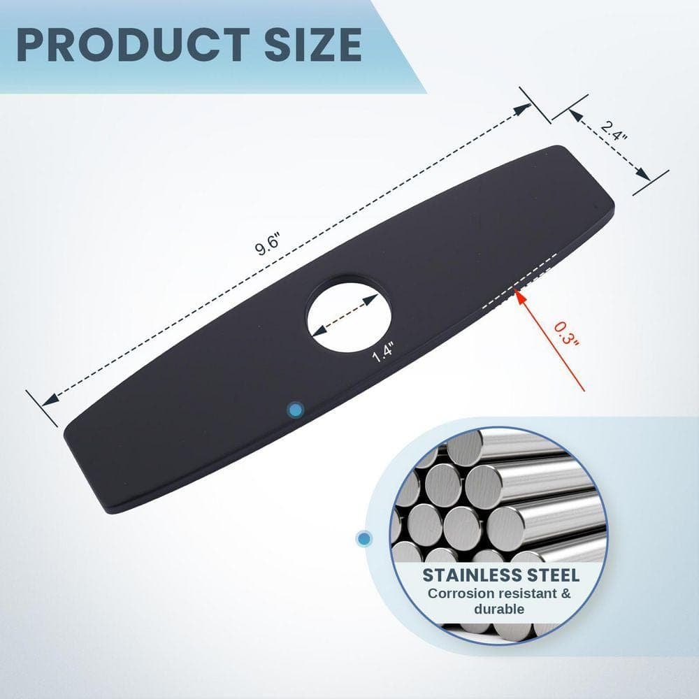 VEVETTA 9.6 in. x 2.4 in. x 0.3 in. Stainless Steel 1-Hole or 3-Hole Sink Faucet Deckplate Hole Cover in Matte Black (3)