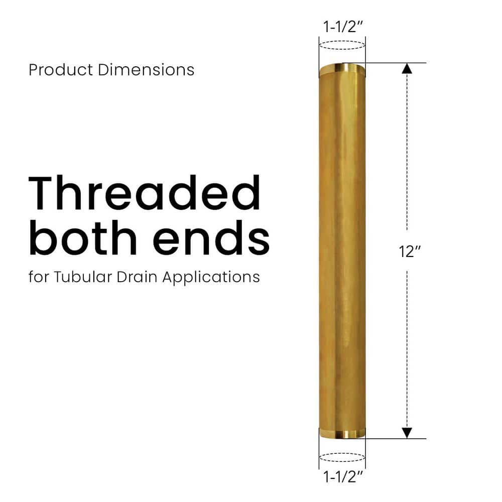 PLUMBFLEX 1-1/2 in. x 12 in. Brass Threaded Tube for Tubular Drain Applications, 20GA (3)