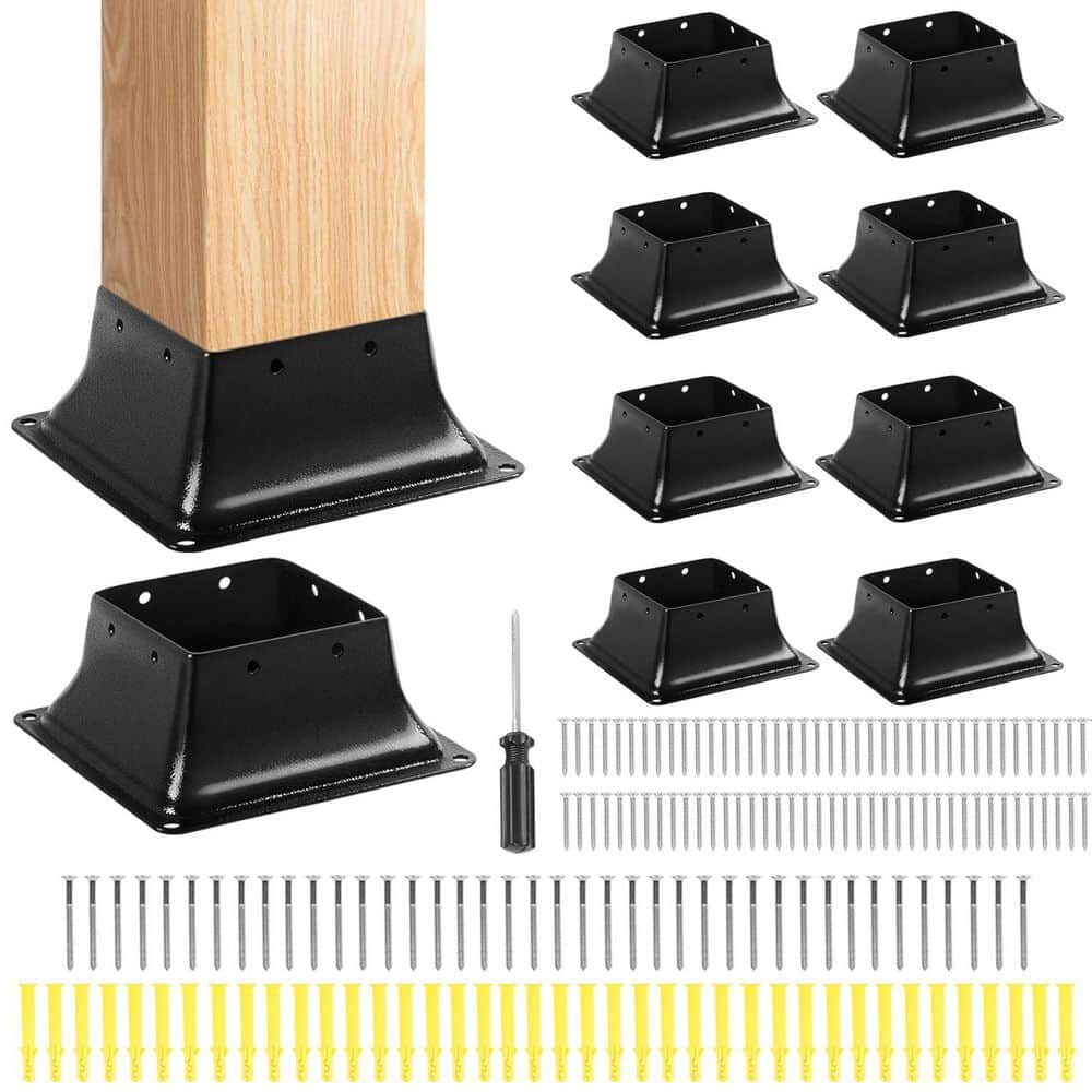 Afoxsos Heavy Duty Powder-Coated 4 x 4 Post Base for Deck Railing Support with Fasteners (10-Pack)