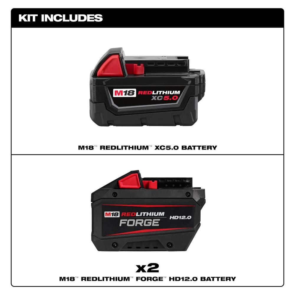Milwaukee M18 18V Lithium-Ion REDLITHIUM FORGE HD 12.0 Ah Battery Pack (2-Pack) w/ (1) 5.0 Ah Battery (2)