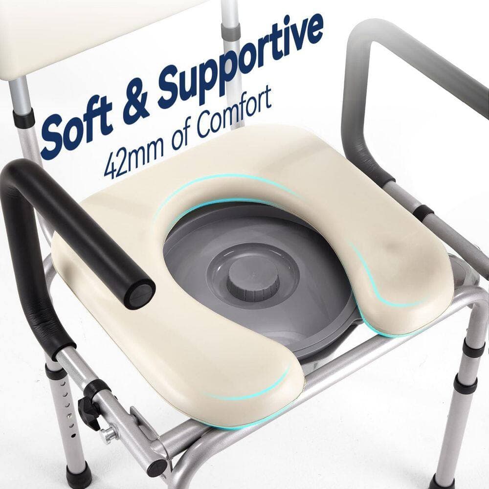Wudkey 22.05 in. x 47.44 in. Bedside Commode Toilet Seat in Beige, 300 lb. Load, Commode Toilet with Padded Seat and Backrest (3)