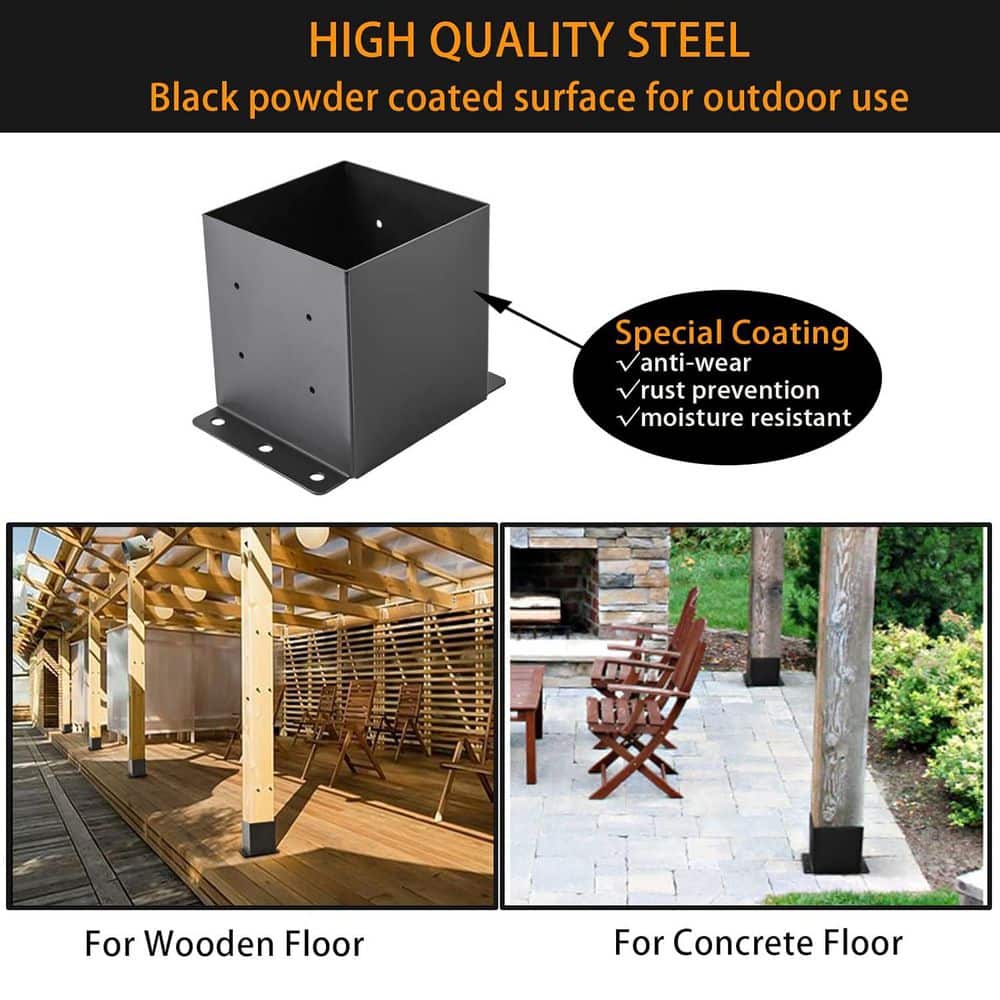 Afoxsos Steel Black Heavy Duty 6 x 6 Post Base Brackets for Deck Porch Railing Fence Pergola Support (2-Pack) (3)