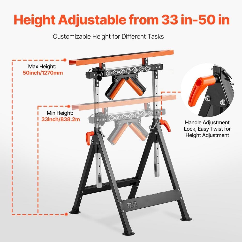 VEVOR 4-in.-1 Roller Stand 440 lbs. Load Capacity 32.4 in. x 29.53 in. Adjustable Height Folding Rolling Roller Stands (3)