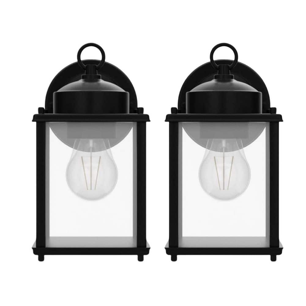 Adrinfly 120-Volt ‎60W ‎800 lumen Black Metal Outdoor Wall Lantern with Clear Beveled Glass Shade with E26 Sockets, 2-Pack
