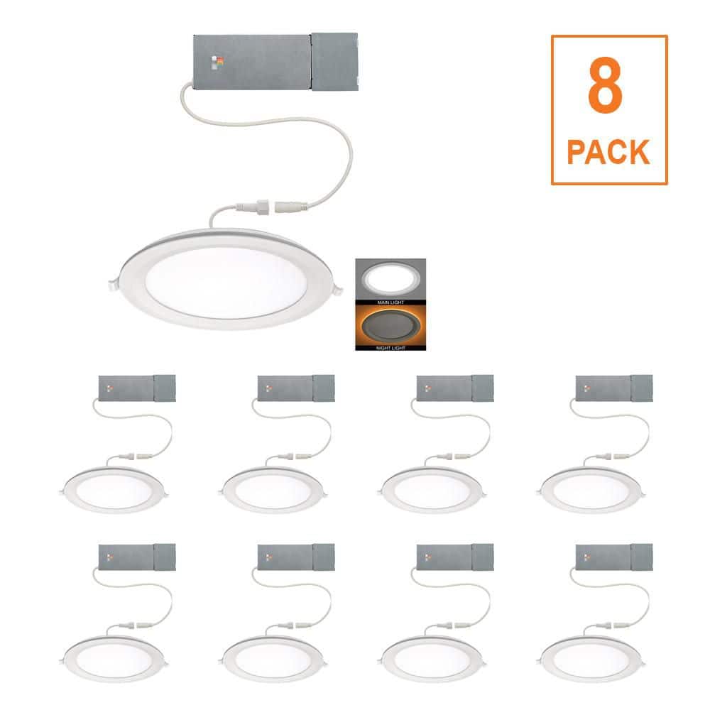 Commercial Electric 8-pack 8 in. Canless Adjustable CCT Integrated LED Recessed Light Trim Night Light 1800lms New Construction Remodel