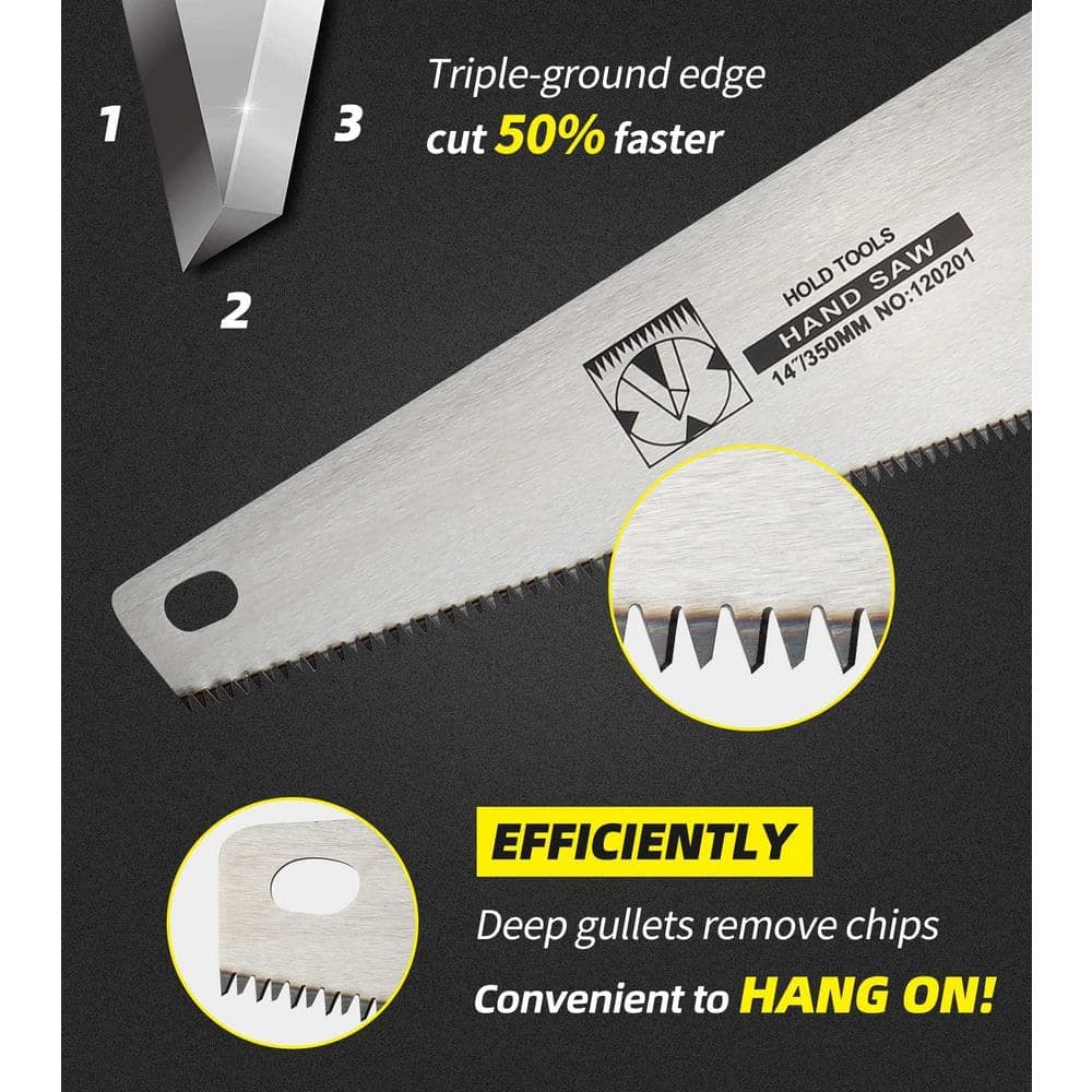 Unbranded 14 in. Fine Cuts Hand Saw with Sharp Blade for Wood Drywall Plastic Pipes and Gardening Triple-Ground Edge (2)