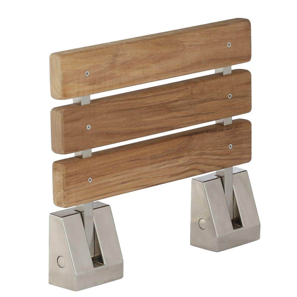 Unbranded 16 in. Teak Wall Mount Slatted Folding Shower Seat with Brushed Nickel Trim (1)