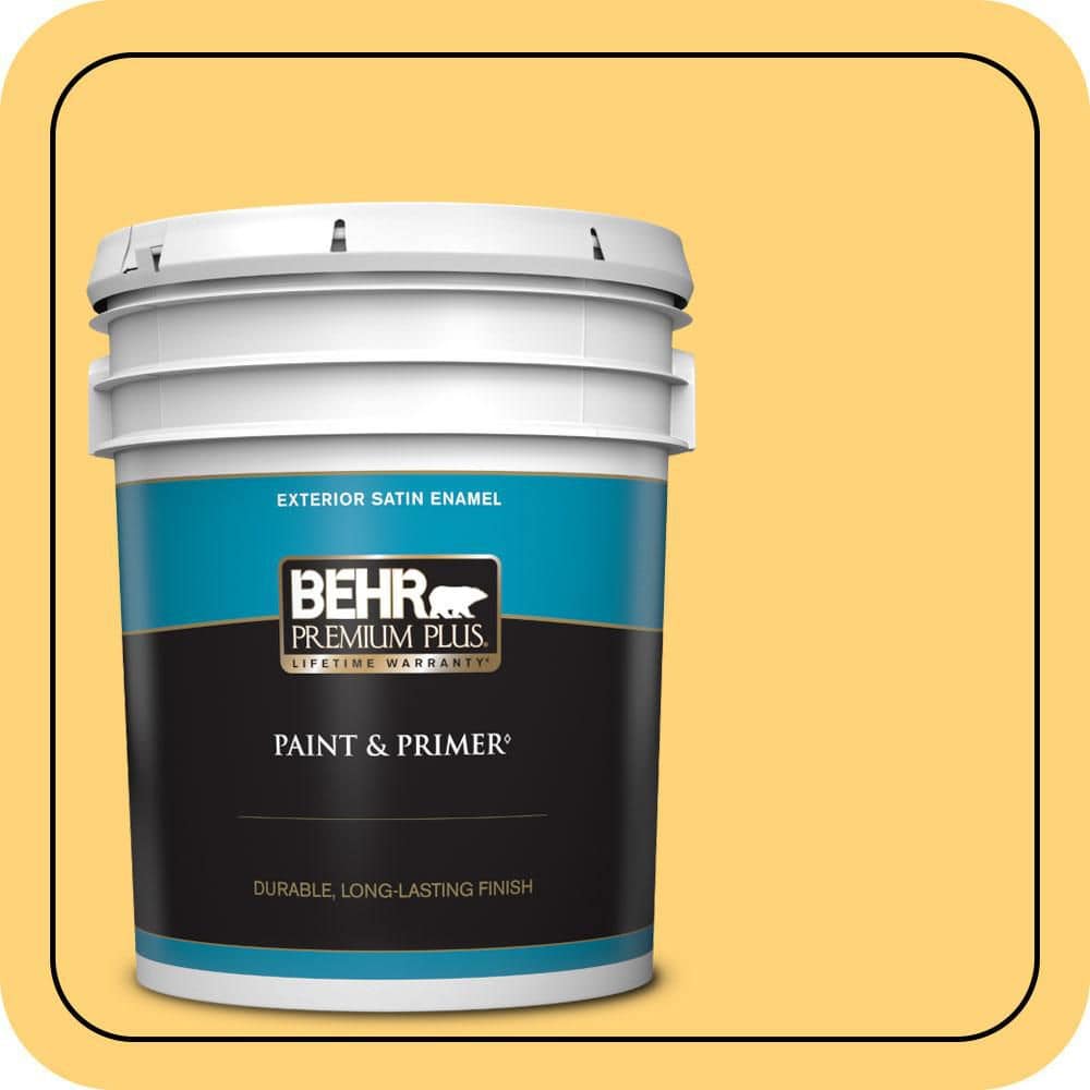 BEHR PREMIUM PLUS 5 gal. #P260-5 Yellow Jubilee Satin Enamel Exterior Paint & Primer