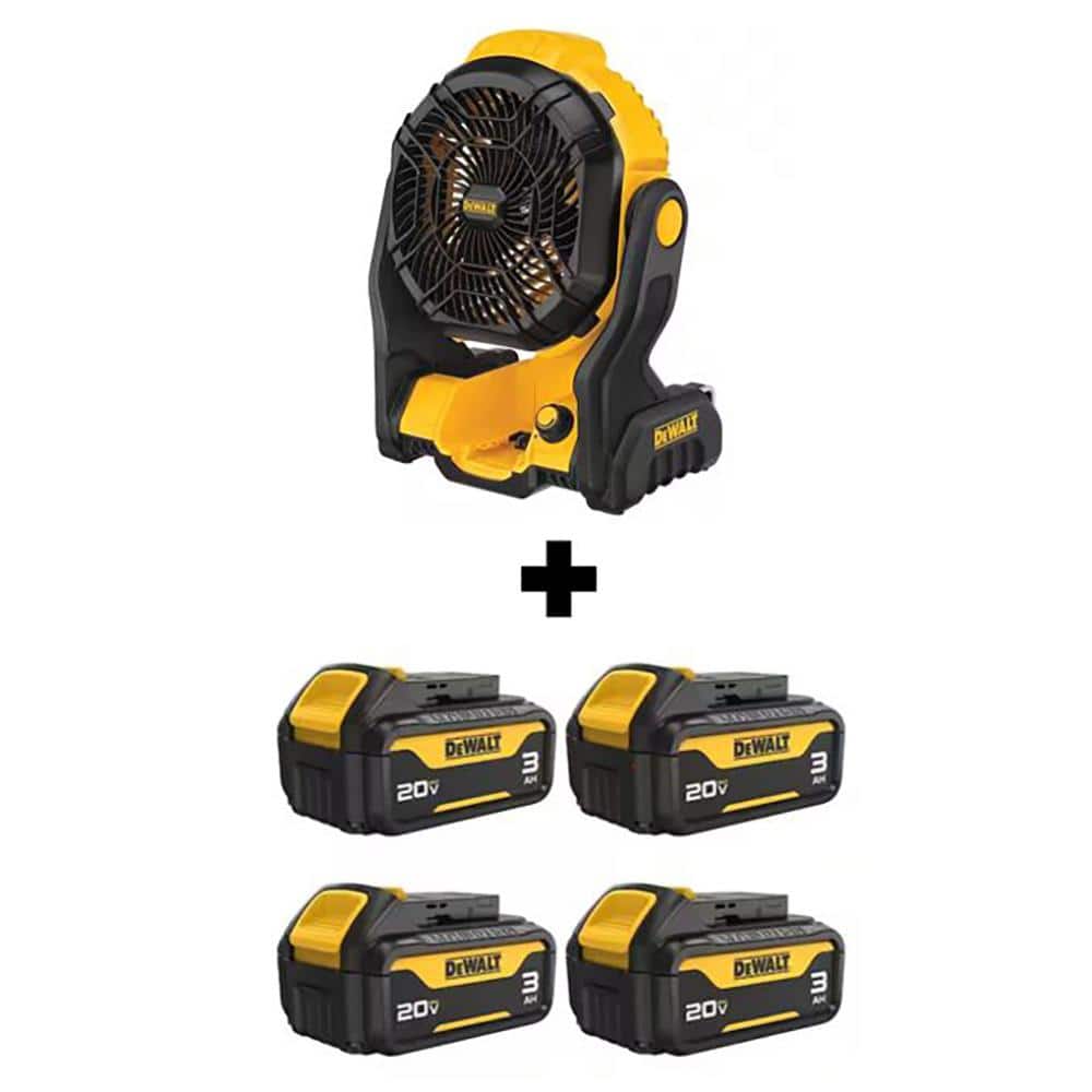 DEWALT 20-Volt Maximum Lithium-Ion Jobsite Fan with (4) 20-Volt 3.0 Ah Max Premium Battery Packs
