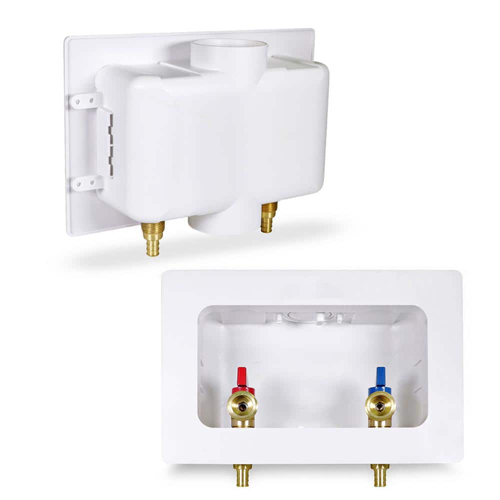 PLUMBFLEX 1/2 in. PEX B Brass Inlet Washing Machine Valves (1/4 Turn) in White ABS Plastic with Center Outlet Box (3)