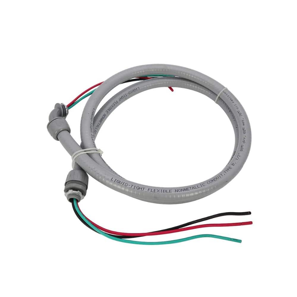 Unbranded 1/2 in x 4 ft Liquid Tight Nonmetallic A/C Whip Kit with #10 THHN Wires, Straight and 90° Connectors (2)