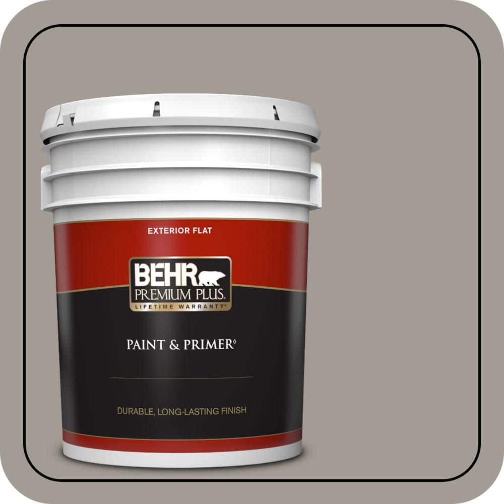 BEHR PREMIUM PLUS 5 gal. #PPU18-15 Fashion Gray Flat Exterior Paint & Primer