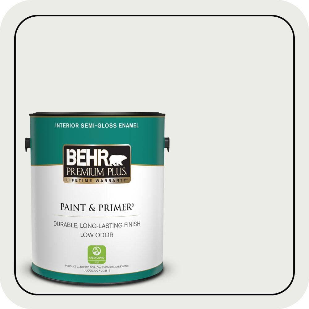 BEHR PREMIUM PLUS 1 gal. #710E-1 Snow Leopard Semi-Gloss Enamel Low Odor Interior Paint & Primer