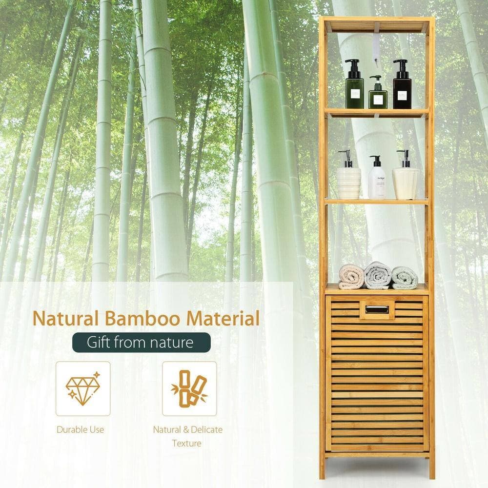 HONGGE Bamboo Tower Hamper Organizer with 3-Tier Shelves Tilt-Out Front and Removable Oxford Liner 55 lb. (2)