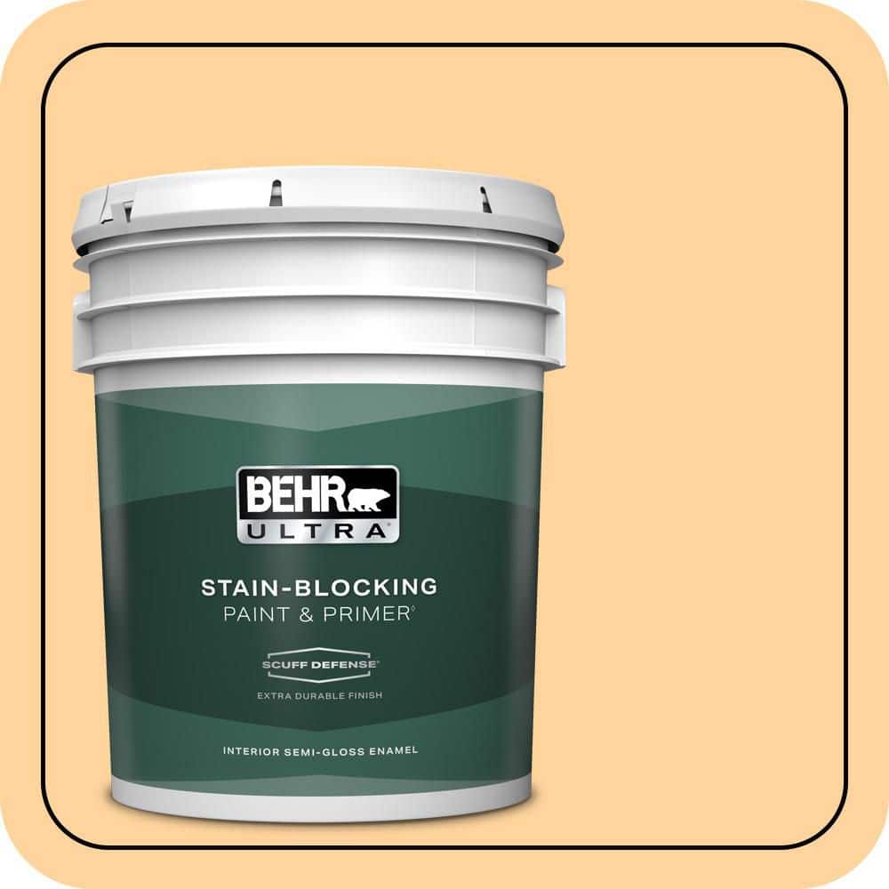 BEHR ULTRA 5 gal. #P240-3 Mango Nectar Extra Durable Semi-Gloss Enamel Interior Paint & Primer