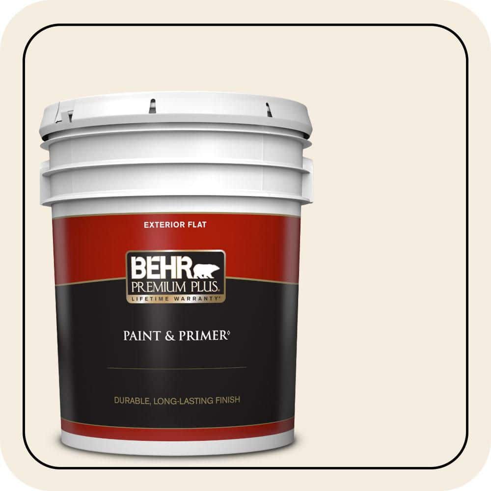 BEHR PREMIUM PLUS 5 gal. #OR-W10 White Flour Flat Exterior Paint & Primer