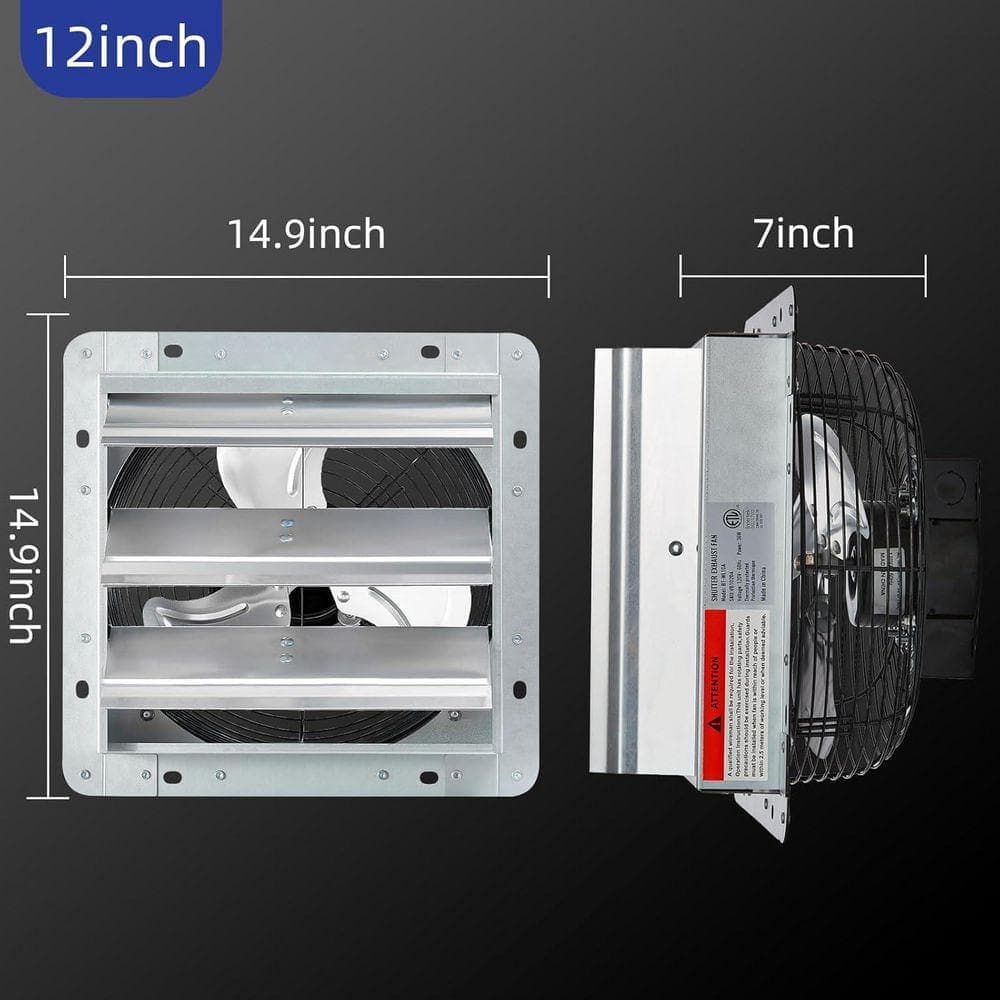 KIWDZFU 1630 RPM Galvanized Steel Frame Wall Mount Louver Exhaust Fan High-Speed Attic Ventilation Extraction (3)