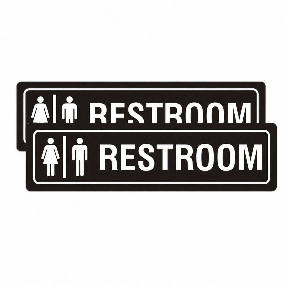 LAIFUCAM 2-Pack Self-Adhesive Metal Black Finish Restroom Sign for Office Bathroom Wall or Door Unisex UV-Protected (3)