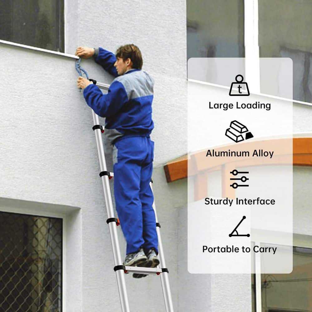 Unbranded 10.8 ft. Aluminum Telescoping Ladder with Soft. Close Design, 300 lb. Capacity (2)